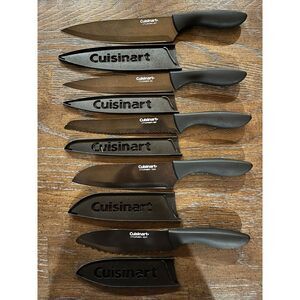CUISINART Knives Set of 5 Black Plastic Handle Cutlery 502355‎ 0518 With Covers